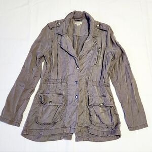 Lucky Brand Jacket Womens Size S Army Grey 3-Pocket Button Up Military Style